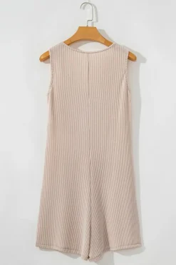 Discount Dear-Lover Corded Knit Side Pockets Buttoned Sleeveless Romper Parchment