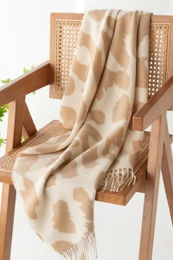 Sale Dear-Lover Cow Print Fringed Winter Large Scarf Parchment