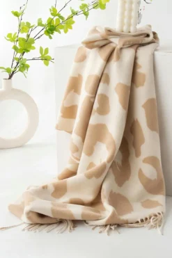 Sale Dear-Lover Cow Print Fringed Winter Large Scarf Parchment