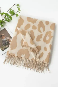 Sale Dear-Lover Cow Print Fringed Winter Large Scarf Parchment