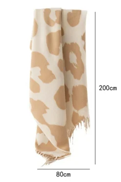 Sale Dear-Lover Cow Print Fringed Winter Large Scarf Parchment