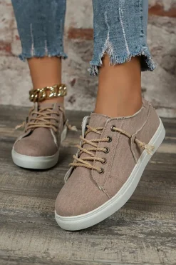 Sale Dear-Lover Criss Cross Slip On Canvas Flats Parchment