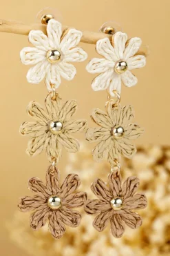 New Dear-Lover Crochet Flowers Stud Dangle Earrings Parchment
