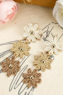 New Dear-Lover Crochet Flowers Stud Dangle Earrings Parchment