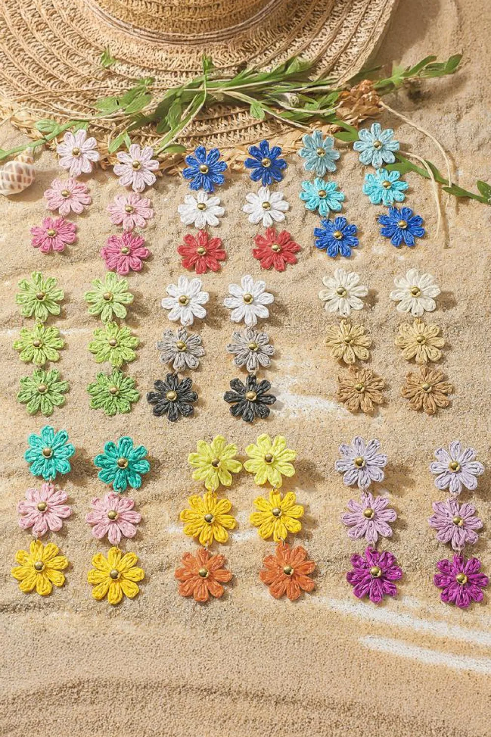 New Dear-Lover Crochet Flowers Stud Dangle Earrings Parchment