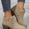 Best Dear-Lover Cut Out Suede Pointed Toe Heeled Ankle Boots Parchment