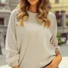 Best Dear-Lover Eyelet Knit Patchwork Raglan Sleeve Pullover Top Parchment