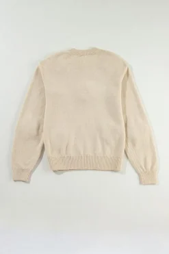 Fashion Dear-Lover Floral Crochet Chunky Knit Sweater Parchment