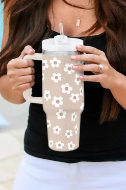 Outlet Dear-Lover Floret Print Stainless Tumbler With Lid And Straw 40oz Parchment