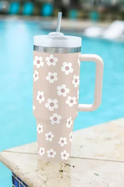 Outlet Dear-Lover Floret Print Stainless Tumbler With Lid And Straw 40oz Parchment