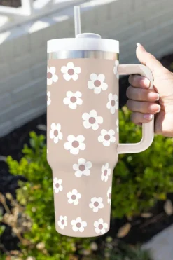 Outlet Dear-Lover Floret Print Stainless Tumbler With Lid And Straw 40oz Parchment