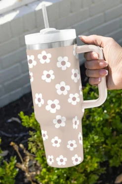 Outlet Dear-Lover Floret Print Stainless Tumbler With Lid And Straw 40oz Parchment
