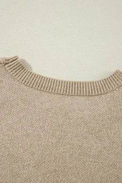 Hot Dear-Lover Flower Pattern Ribbed Trim Crew Neck Sweater Parchment