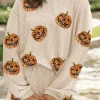 Online Dear-Lover Halloween Sequin Pumpkin Corded Two Piece Shorts Set Parchment
