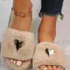 Discount Dear-Lover Heart Shape Buckle Decor Open Toe Plush Slippers Parchment