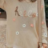 Discount Dear-Lover Hello Floral Embroidered Knit Loose Sweater Parchment