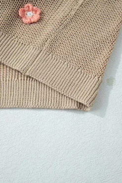 Discount Dear-Lover Hello Floral Embroidered Knit Loose Sweater Parchment