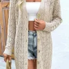 Discount Dear-Lover Hollow Out Buttons Front Long Cardigan Parchment