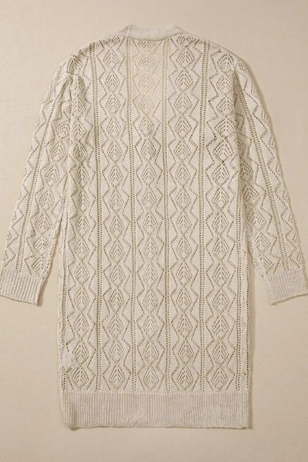 Discount Dear-Lover Hollow Out Buttons Front Long Cardigan Parchment