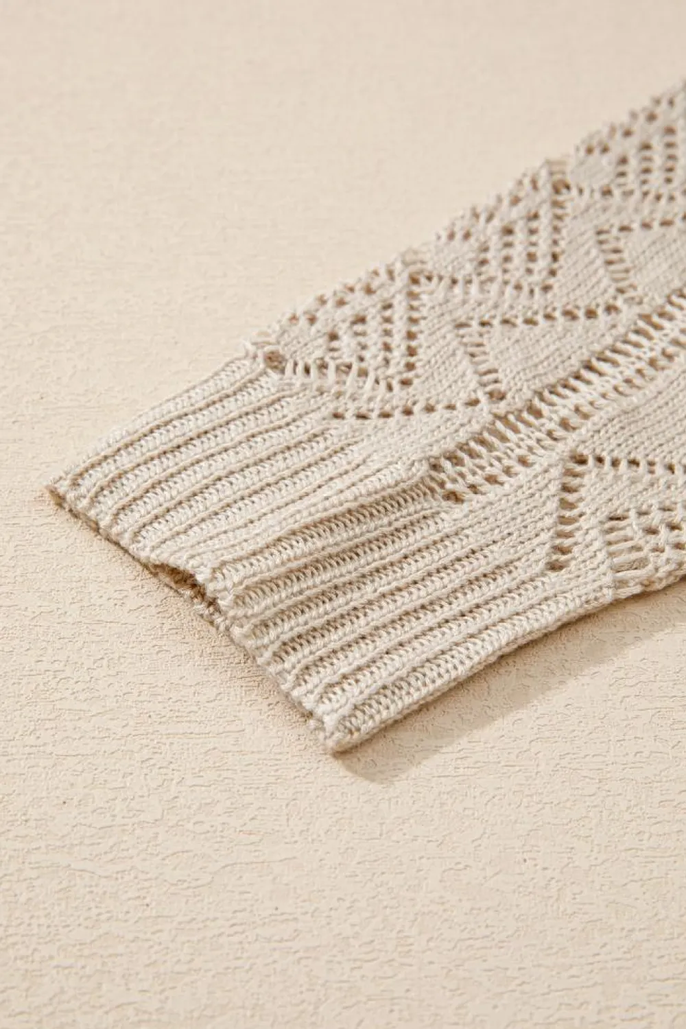 Discount Dear-Lover Hollow Out Buttons Front Long Cardigan Parchment