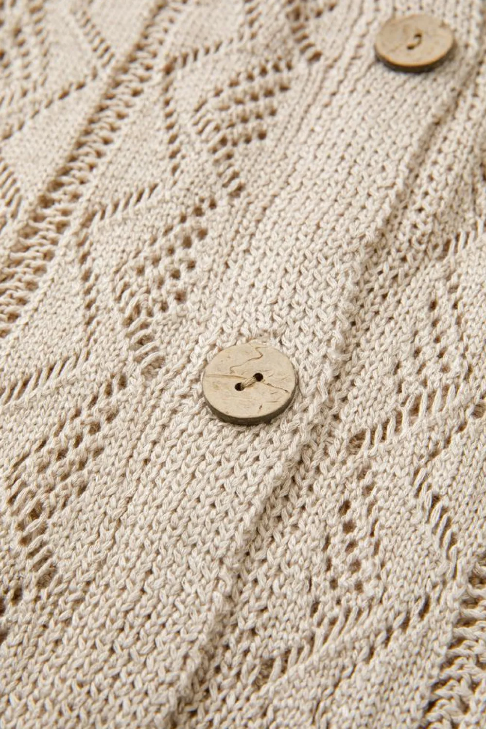 Discount Dear-Lover Hollow Out Buttons Front Long Cardigan Parchment