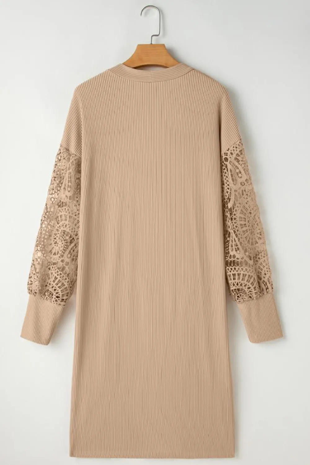 Sale Dear-Lover Lace Patchwork Ribbed Knit Open Front Duster Cardigan Parchment