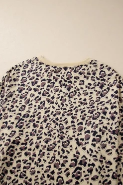 Sale Dear-Lover Leopard Print Crew Neck Sweatshirt Parchment