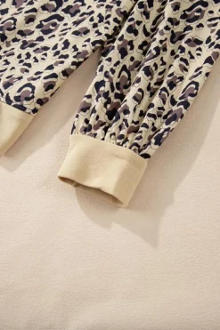 Sale Dear-Lover Leopard Print Crew Neck Sweatshirt Parchment