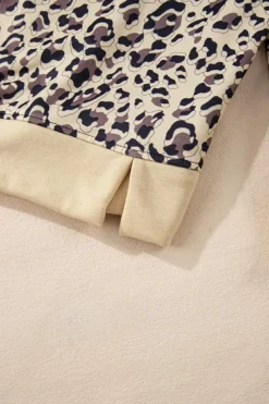 Sale Dear-Lover Leopard Print Crew Neck Sweatshirt Parchment