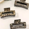 Fashion Dear-Lover Leopard Print Hollow Out Square Large Hair Claw Clip Parchment
