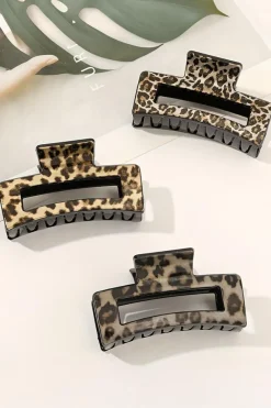 Fashion Dear-Lover Leopard Print Hollow Out Square Large Hair Claw Clip Parchment