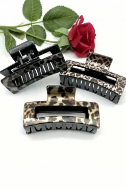 Fashion Dear-Lover Leopard Print Hollow Out Square Large Hair Claw Clip Parchment