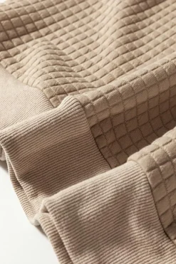 Best Dear-Lover Leopard Quilted Patchwork Crew Neck Sweatshirt Parchment