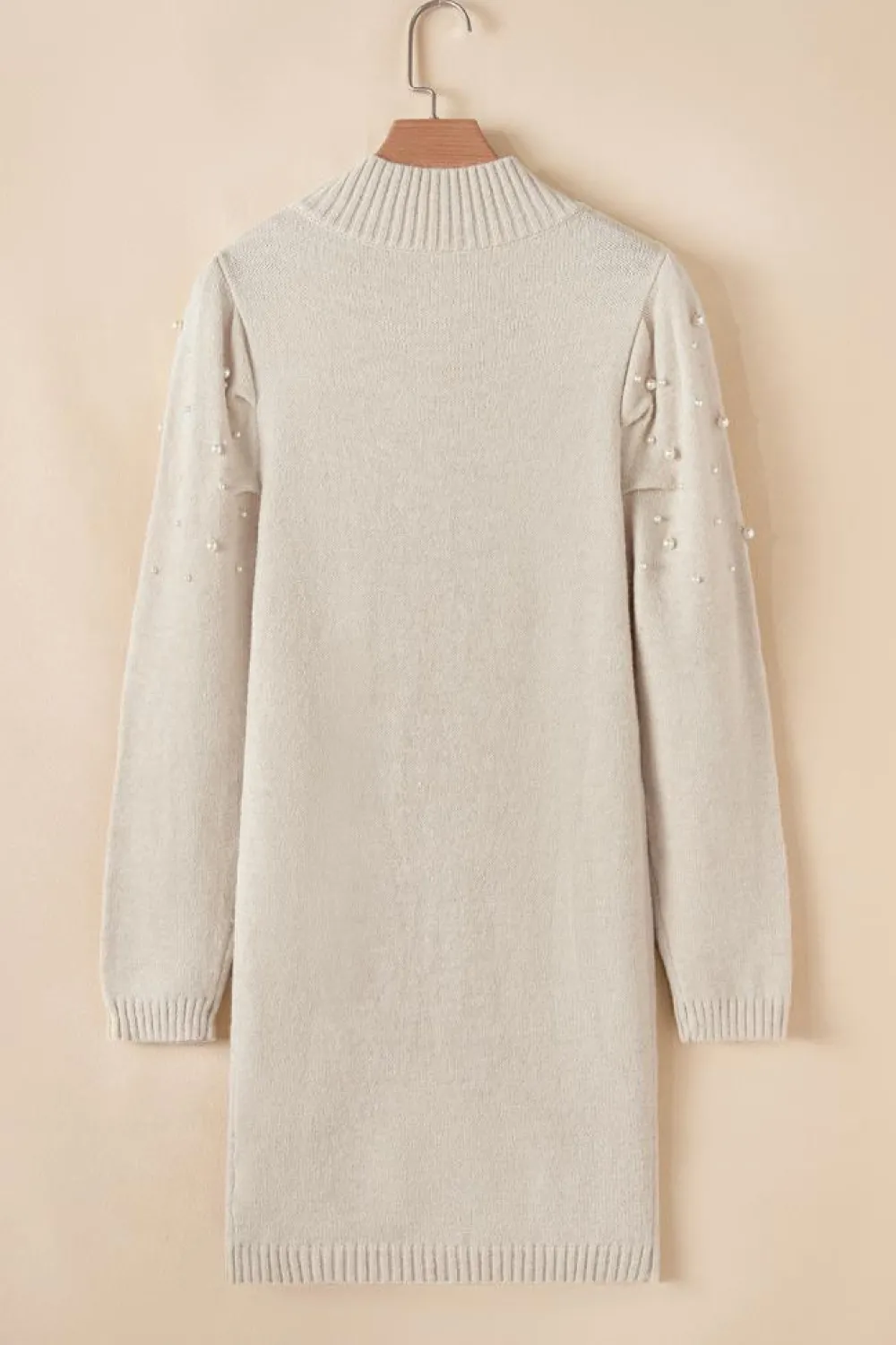 Online Dear-Lover Pearl Beaded High Neck Bodycon Sweater Dress Parchment