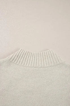Online Dear-Lover Pearl Beaded High Neck Bodycon Sweater Dress Parchment