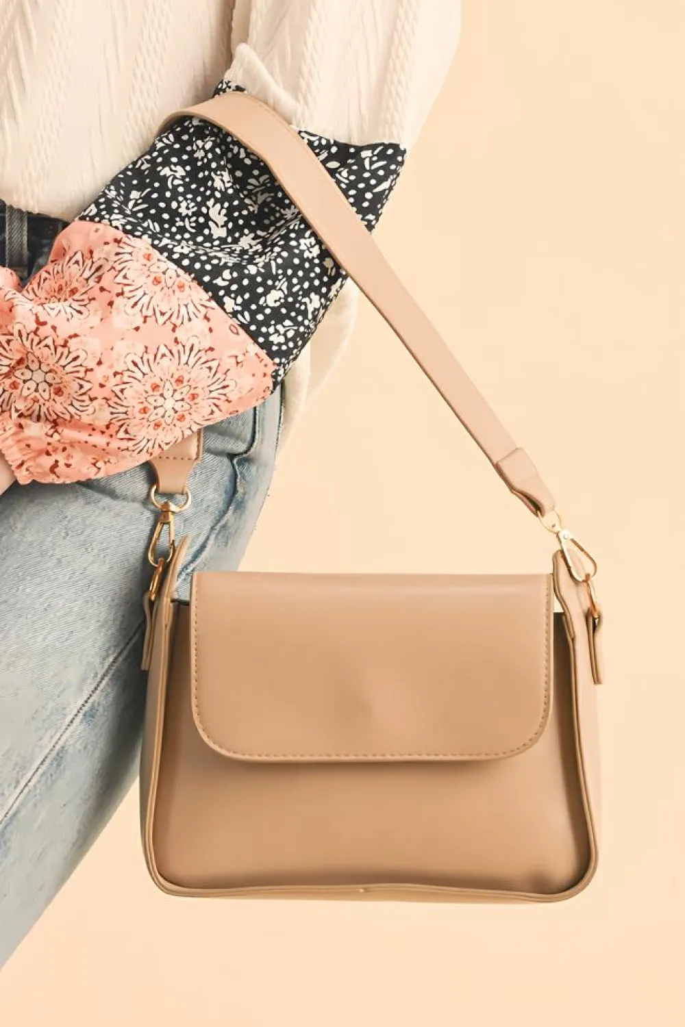 Outlet Dear-Lover PU Leather Flap Square Shoulder Bag Parchment