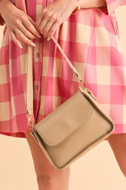 Outlet Dear-Lover PU Leather Flap Square Shoulder Bag Parchment