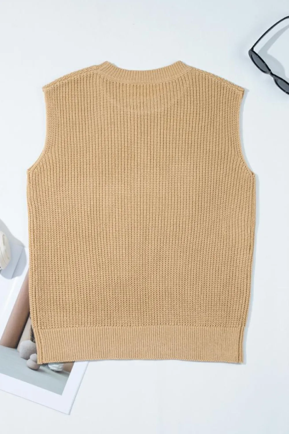 New Dear-Lover Sequin Horse Graphic Lightweight Knitted Sweater Vest Parchment