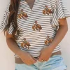 Discount Dear-Lover Sequin Rodeo Patch Pattern Striped Ruffled Sleeve Summer Top Parchment