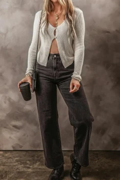 Discount Dear-Lover Slim Fit Buttoned V Neck Knit Cardigan Parchment