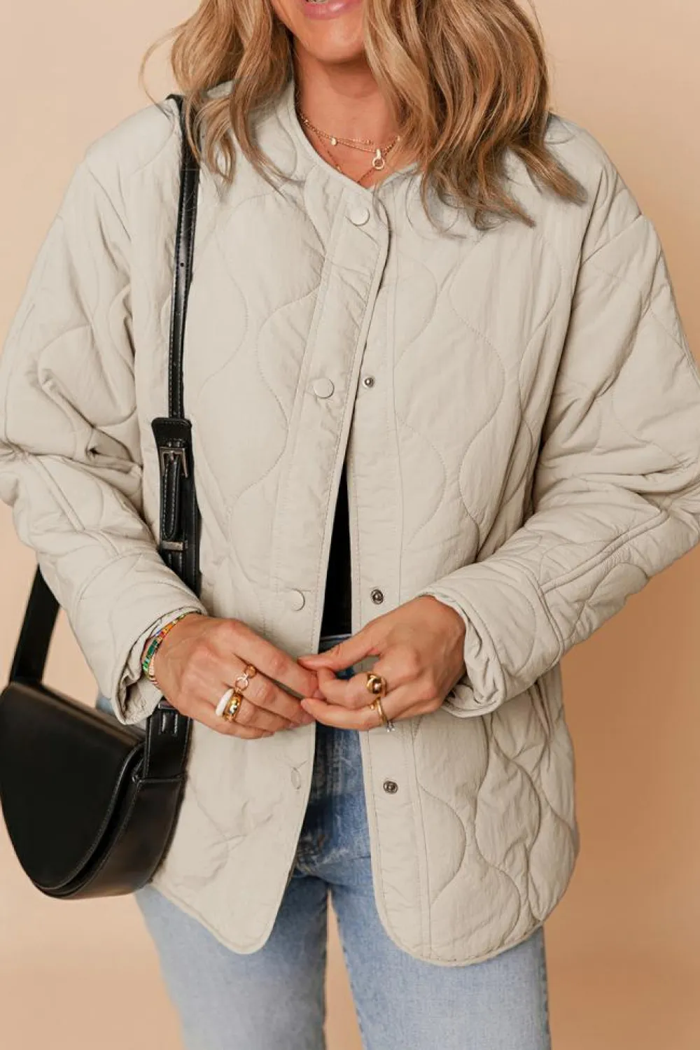 Discount Dear-Lover Snap Button Quilted Puffer Jacket Parchment