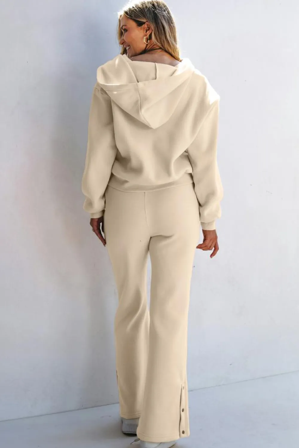 Outlet Dear-Lover Solid Color Hoodie and High Waist Pants Two Piece Activewear Parchment