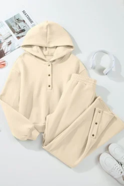 Outlet Dear-Lover Solid Color Hoodie and High Waist Pants Two Piece Activewear Parchment