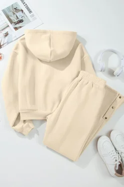 Outlet Dear-Lover Solid Color Hoodie and High Waist Pants Two Piece Activewear Parchment
