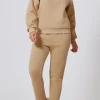 Outlet Dear-Lover Solid Half Button Sweatshirt and High Waist Sweatpants Set Parchment