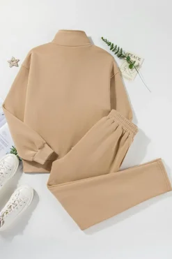 Outlet Dear-Lover Solid Half Button Sweatshirt and High Waist Sweatpants Set Parchment