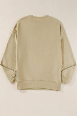 Fashion Dear-Lover Solid Loose Crew Neck Fleece Sweatshirt Parchment