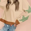 Clearance Dear-Lover Star Patchwork Exposed Seam Oversized Sweatshirt Parchment