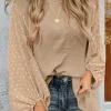 Online Dear-Lover Swiss Dot Balloon Sleeve Loose Blouse Parchment
