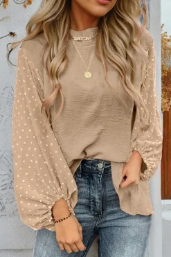 Online Dear-Lover Swiss Dot Balloon Sleeve Loose Blouse Parchment